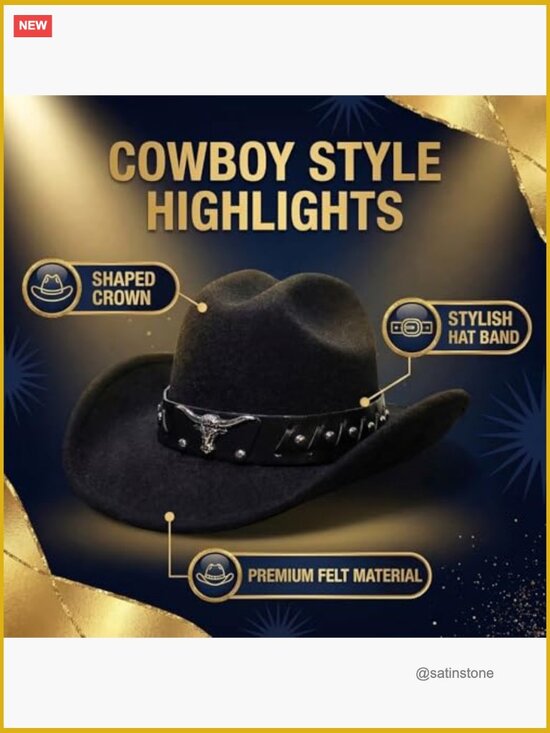 Classic Western Cowboy Hat with Wide Brim, Breathable, Lightweight main image 7